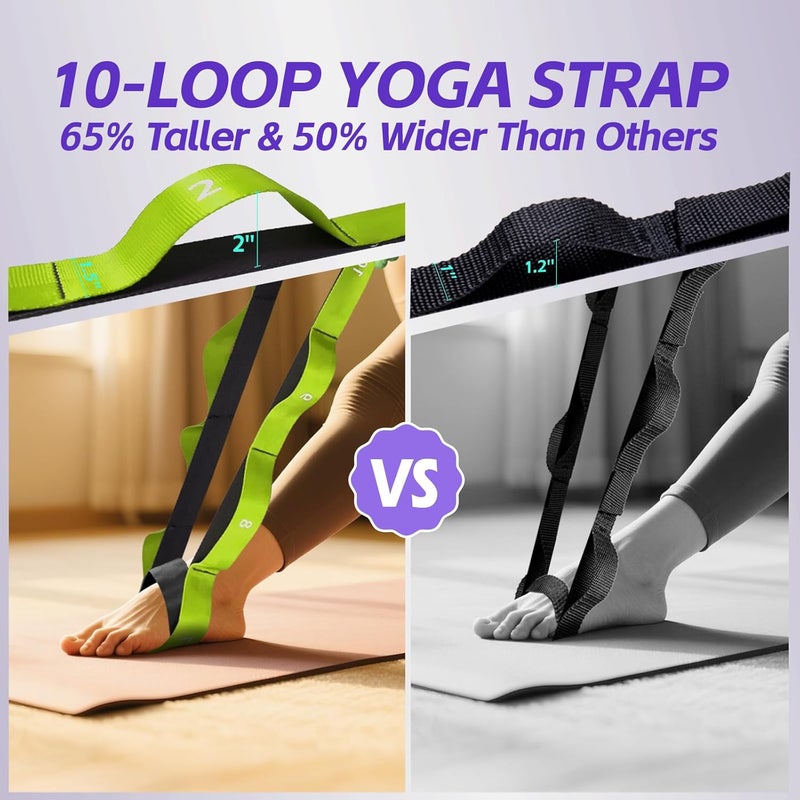 ROSAPOAR Stretching Strap with Loops - Non Elastic Yoga Straps for Physical Therapy, Durable Stretch Bands for Exercise, Flexibility Training, Hamstring & Leg Stretcher, Yoga/Pilates/Gymnastics - Image 3